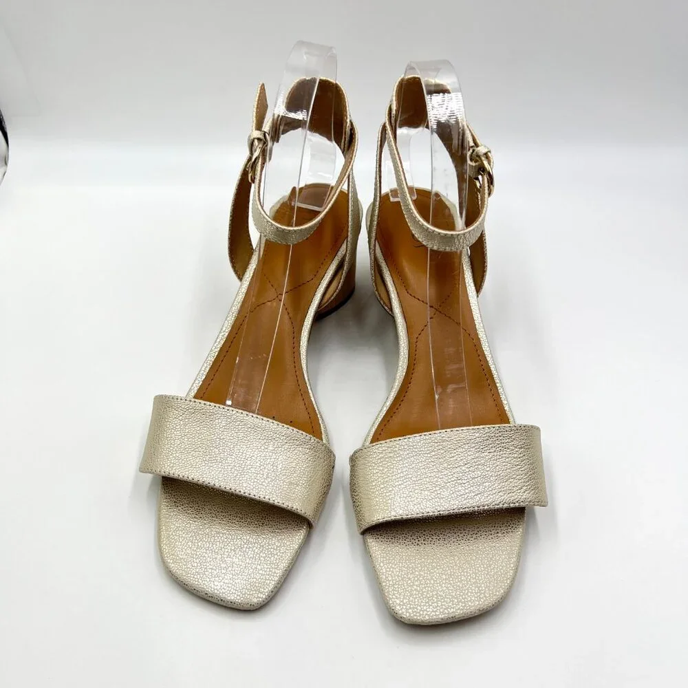 NYDJ Womens Size 9.5 Georgia Gold Wood Block‎ Heels Dress Sandals Shoes